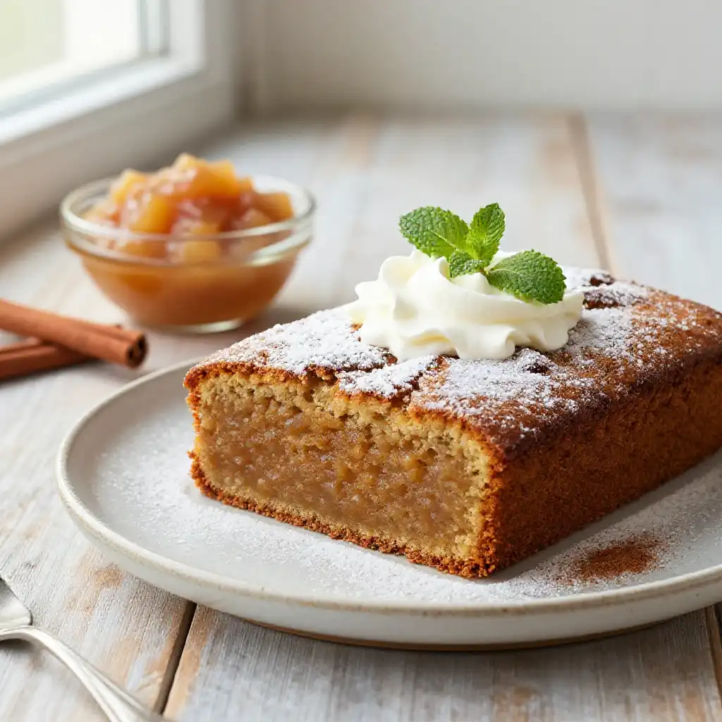 Grandma's Cinnamon Applesauce Cake plated dish