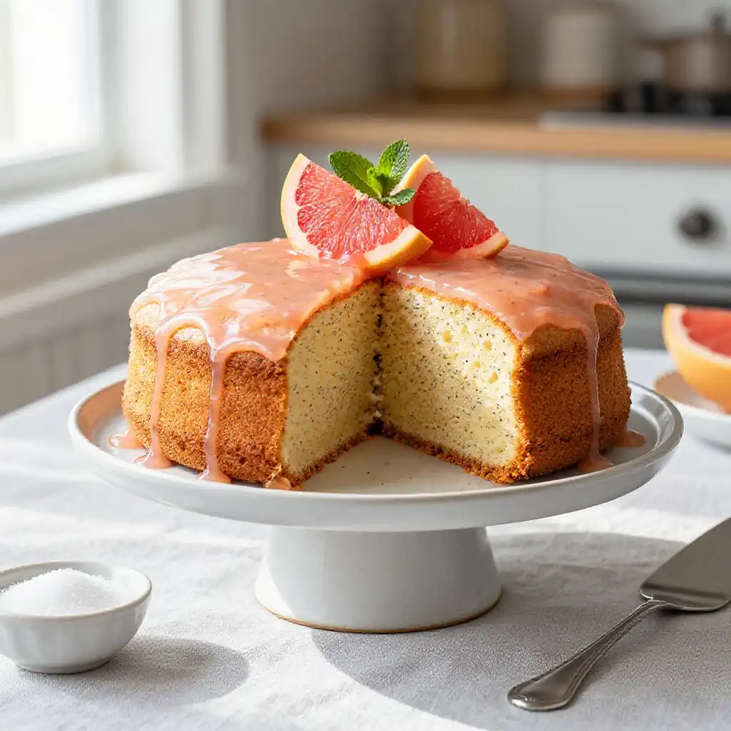 Grapefruit and Poppy Seed Sponge Cake plated dish