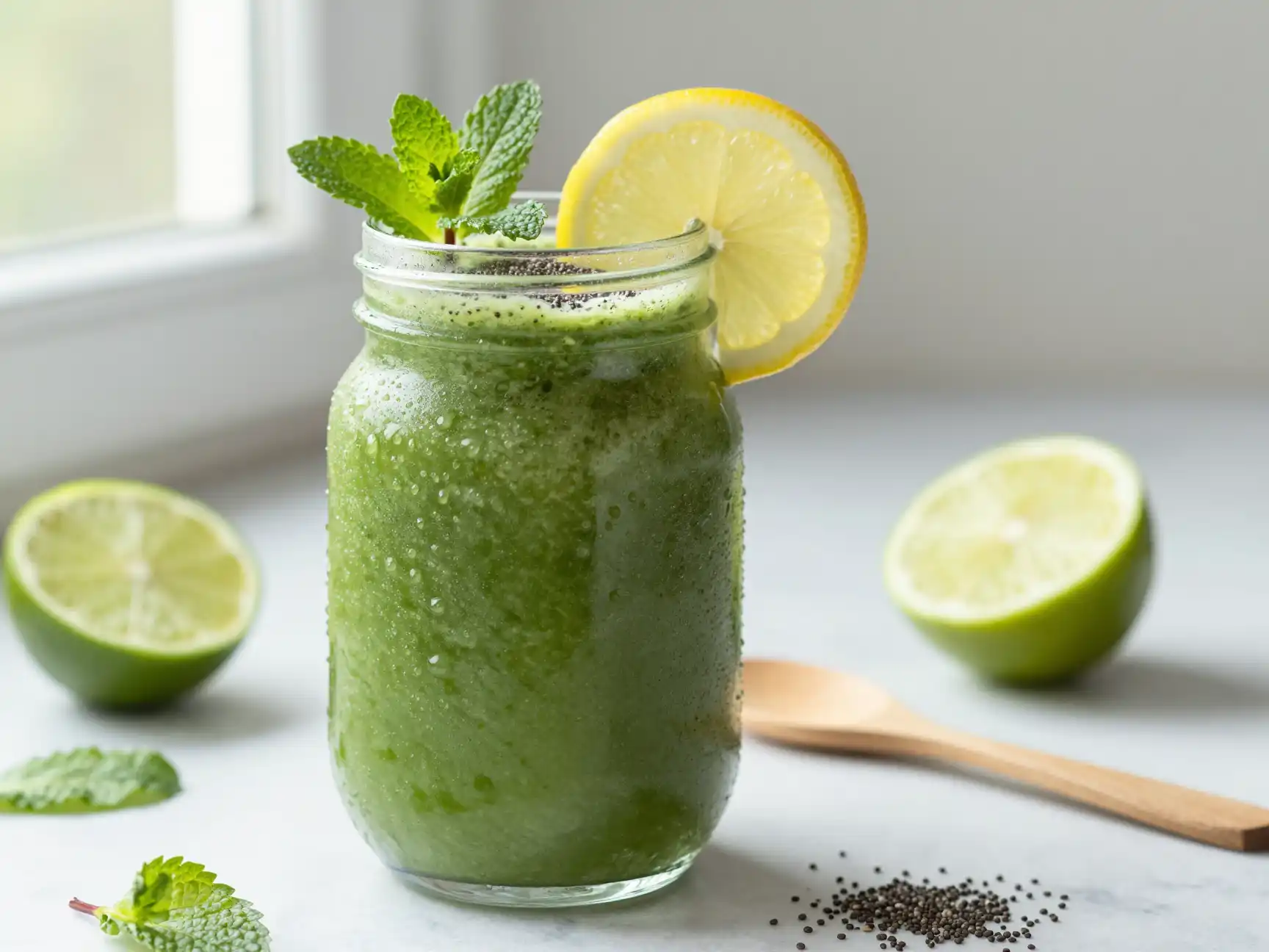 Green Detox Smoothie for Liver Cleanse plated dish