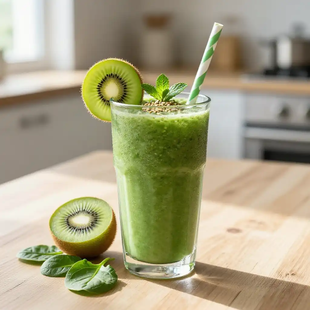 Green Kiwi Spinach Smoothie for Vitamin C Boost plated dish