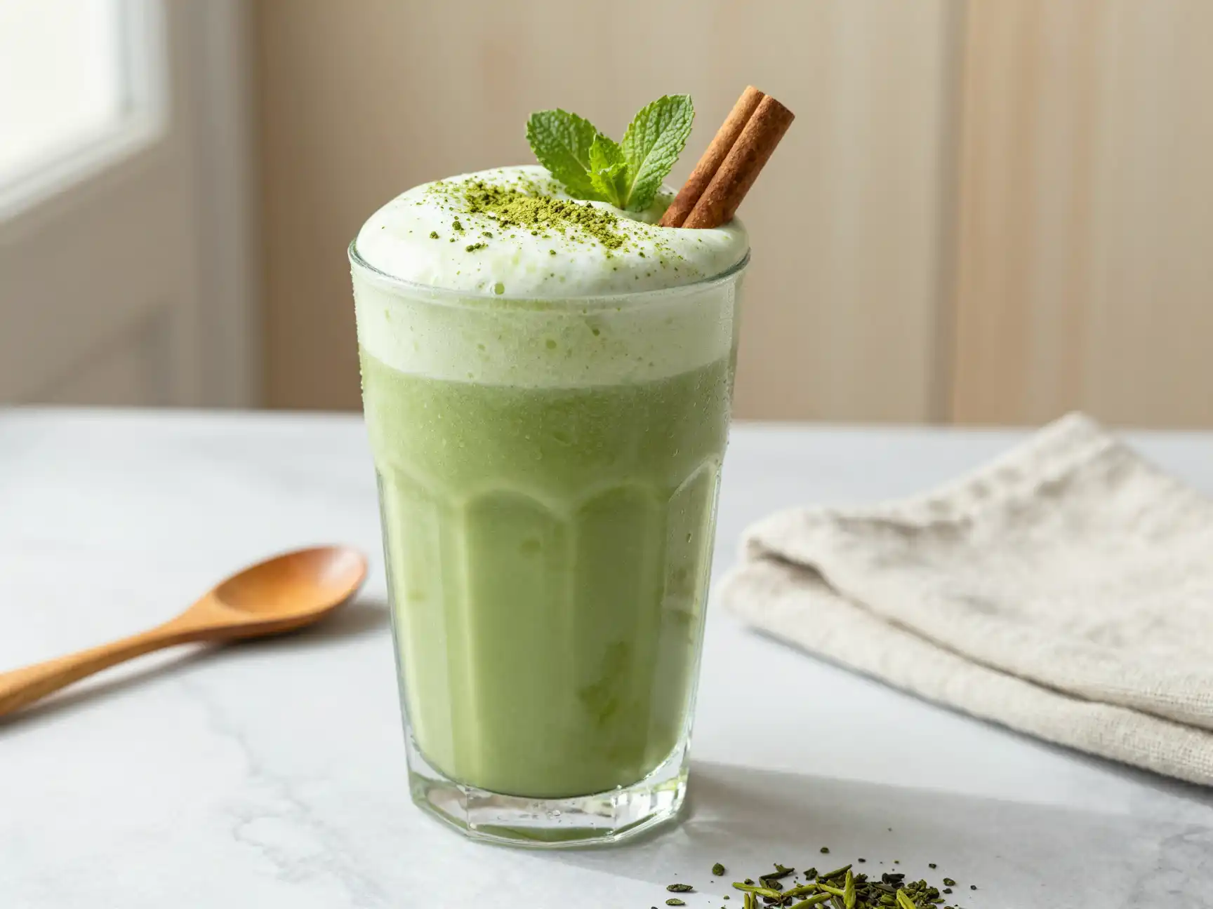 Green Tea Latte Smoothie for Gentle Caffeine plated dish