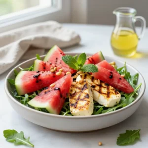 Grilled Halloumi Salad: Watermelon & Mint Delight