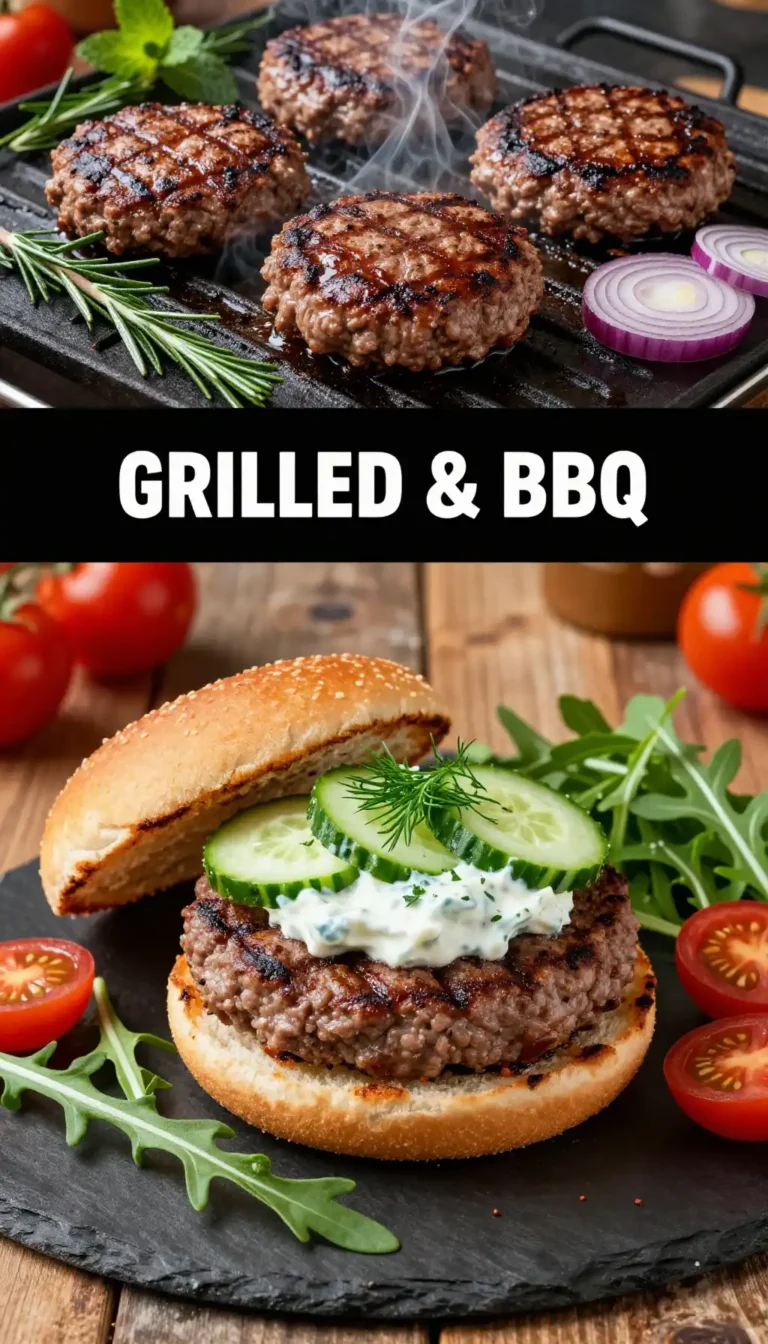 Grilled Lamb Burgers with Tzatziki and Red Onion