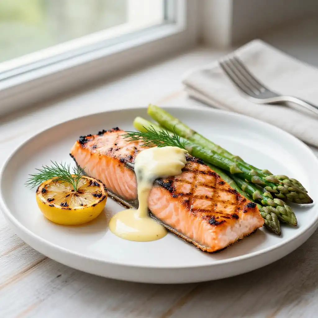 Grilled Salmon Steaks with Lemon Dill Butter plated dish