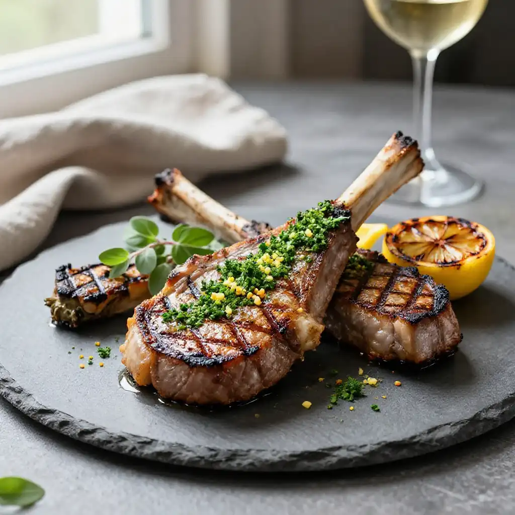 Grilled Swordfish Steaks with Herb Gremolata plated dish