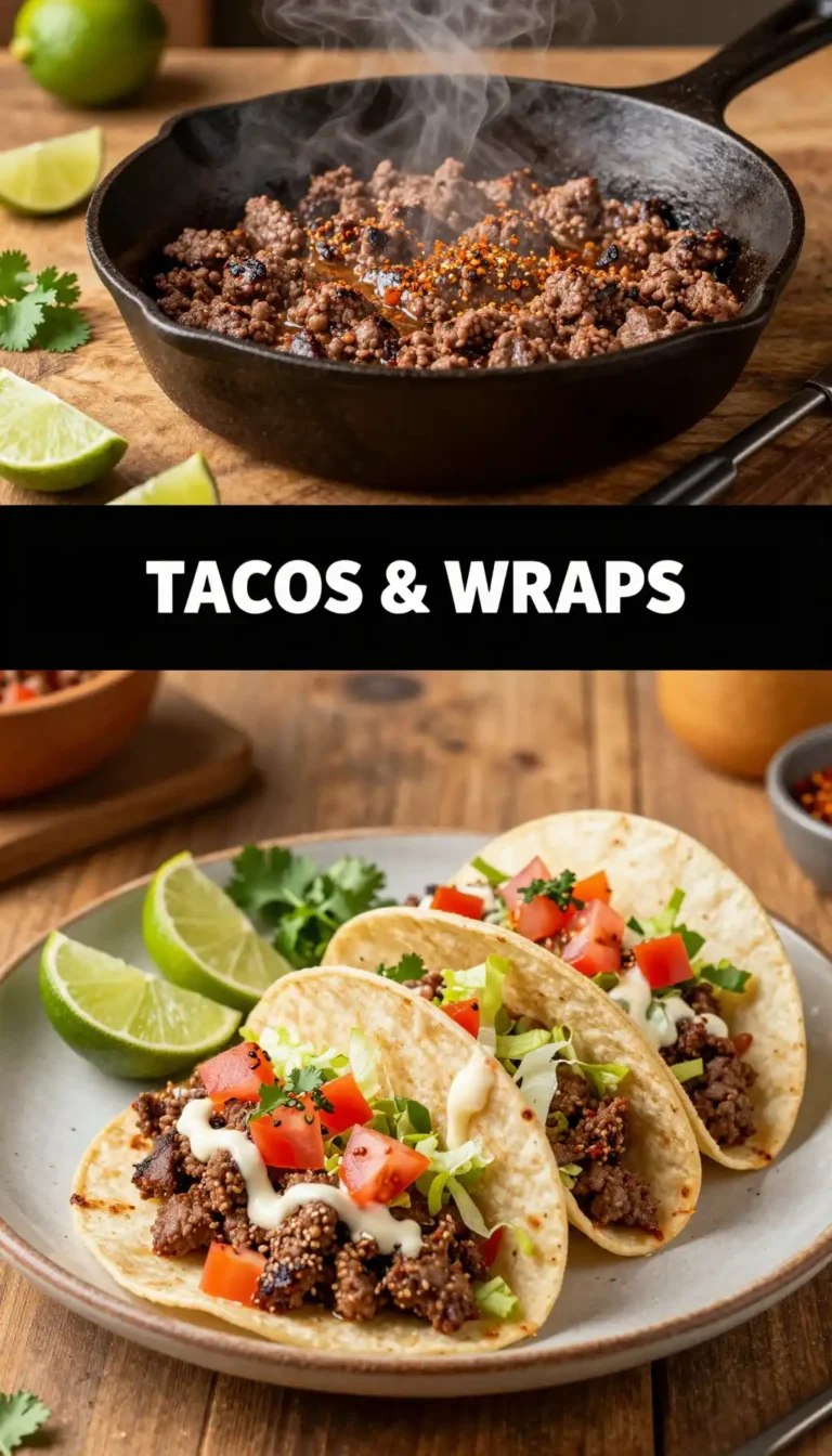 Ground Beef Tacos with Spicy Chipotle Crema