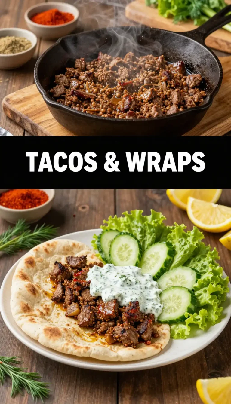 Ground Lamb Gyros with Cucumber Dill Sauce