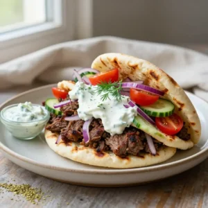 Quick Ground Lamb Gyros with Creamy Dill Sauce