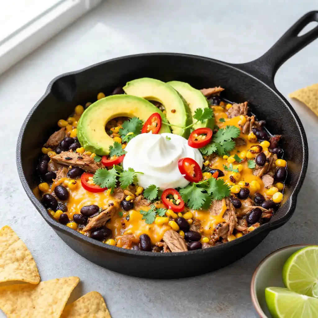 Ground Turkey Taco Skillet with Black Beans plated dish