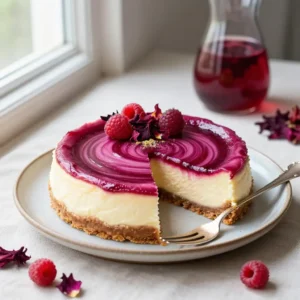 No-Bake Hibiscus Berry Swirl Cheesecake Recipe