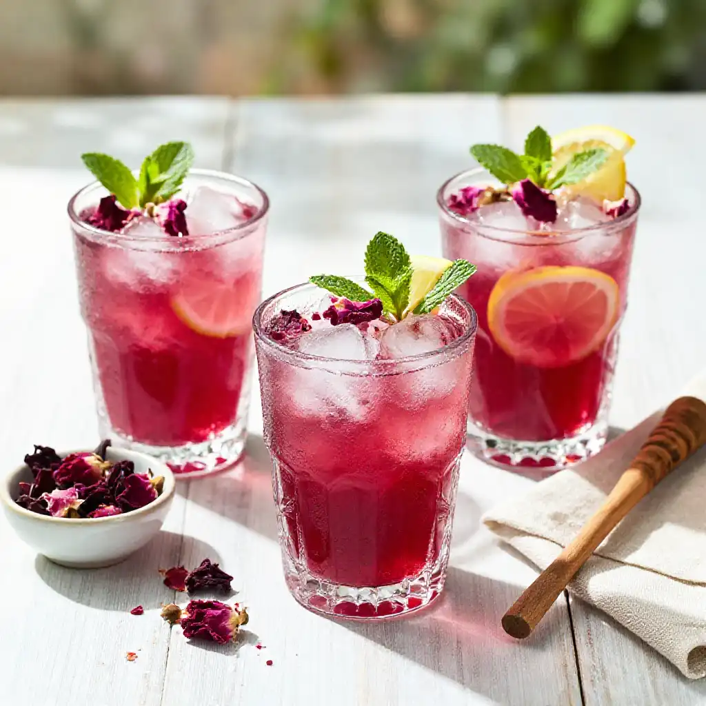 Hibiscus Rose Lemonade for Summer Parties plated dish