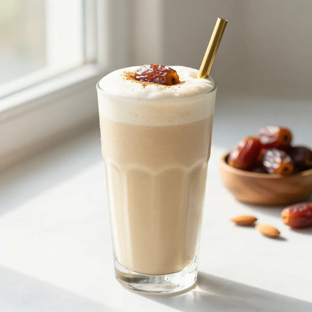 High-Protein Vanilla Date Smoothie for Recovery plated dish