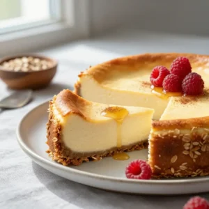 No-Bake Homestyle Vanilla Cheesecake with Oat Crust