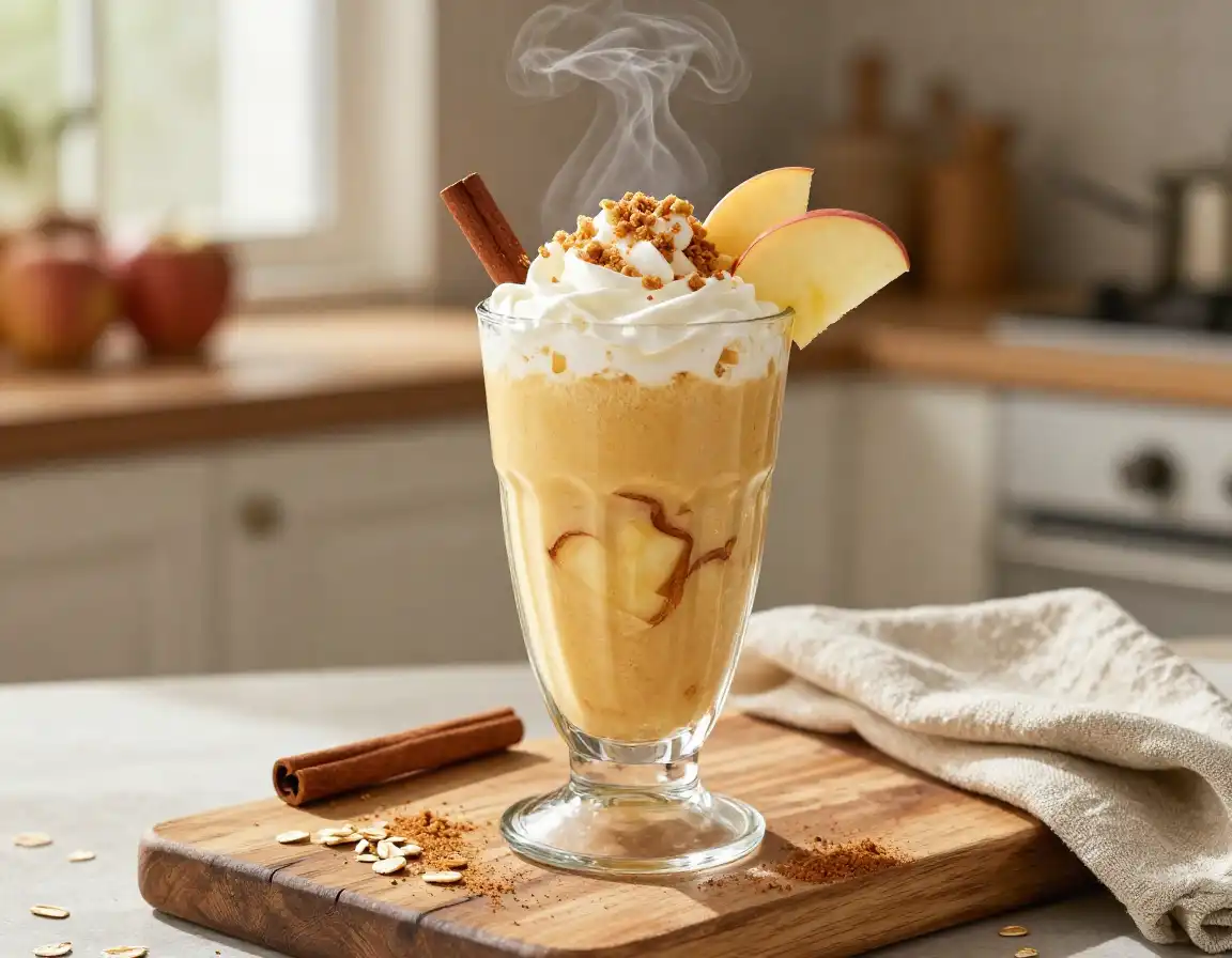 Hot Apple Pie Smoothie for Fall Dessert plated dish