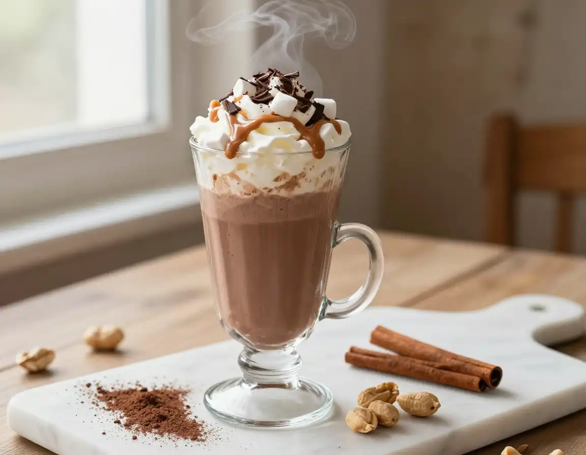 Hot Chocolate Peanut Butter Smoothie for Comfort plated dish