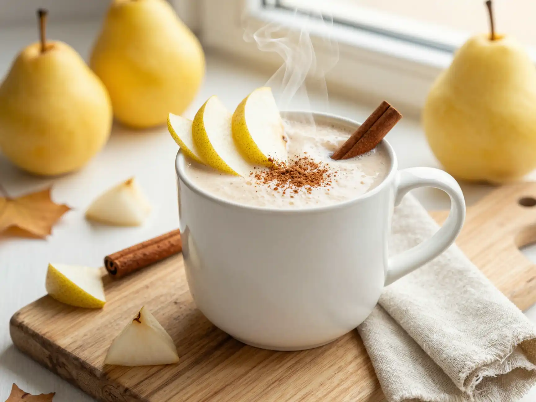 Hot Cinnamon Pear Smoothie for Fall plated dish