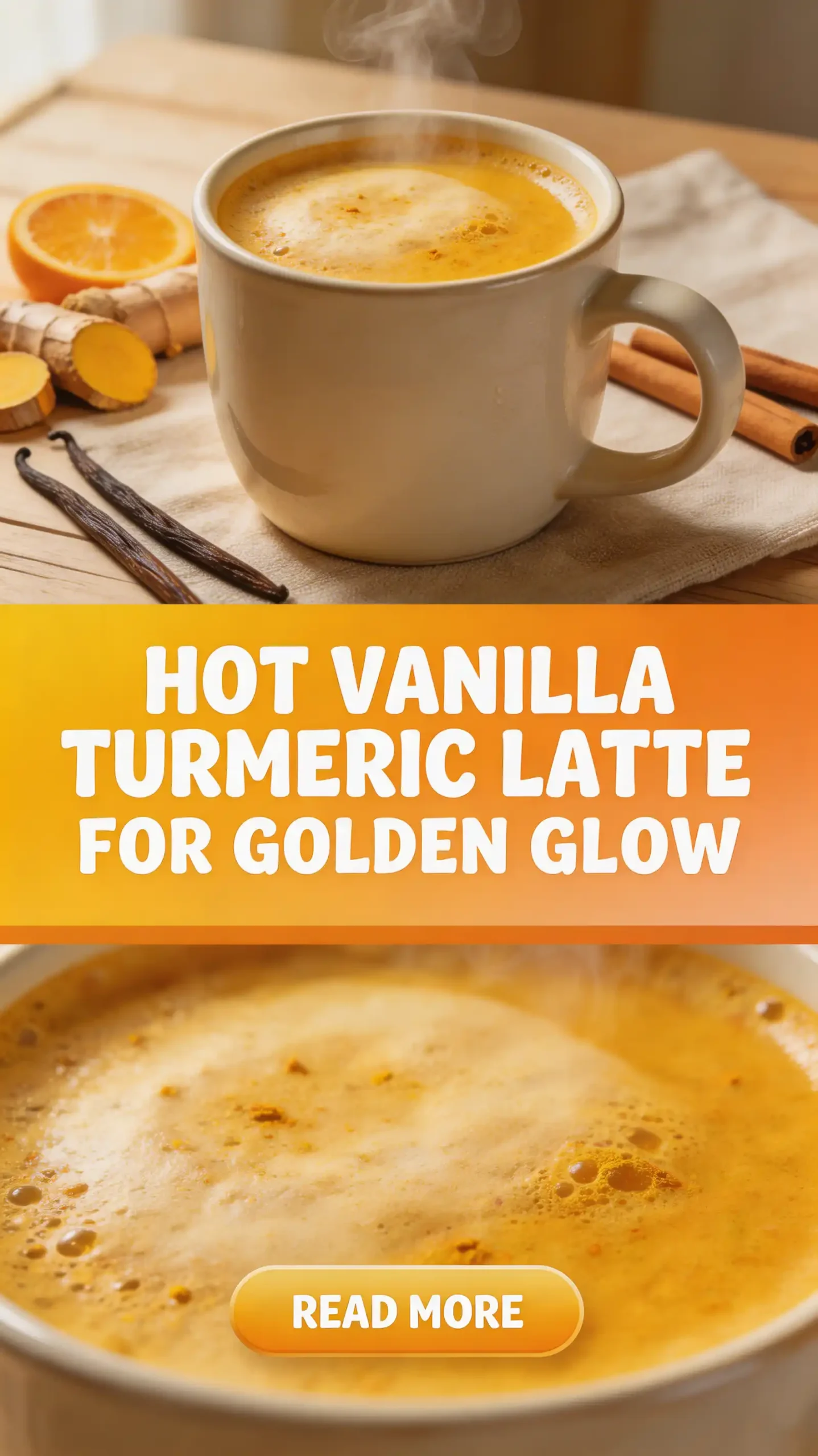 Hot Vanilla Turmeric Latte for Golden Glow pinterest pin