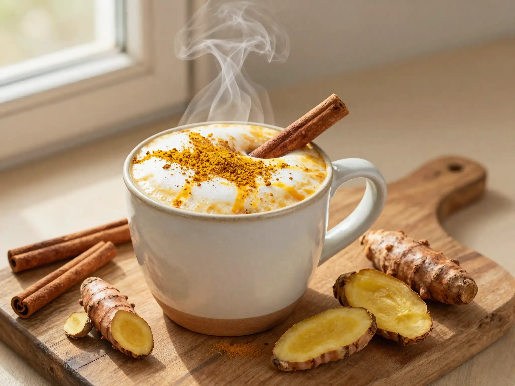 Hot Vanilla Turmeric Latte for Golden Glow plated dish