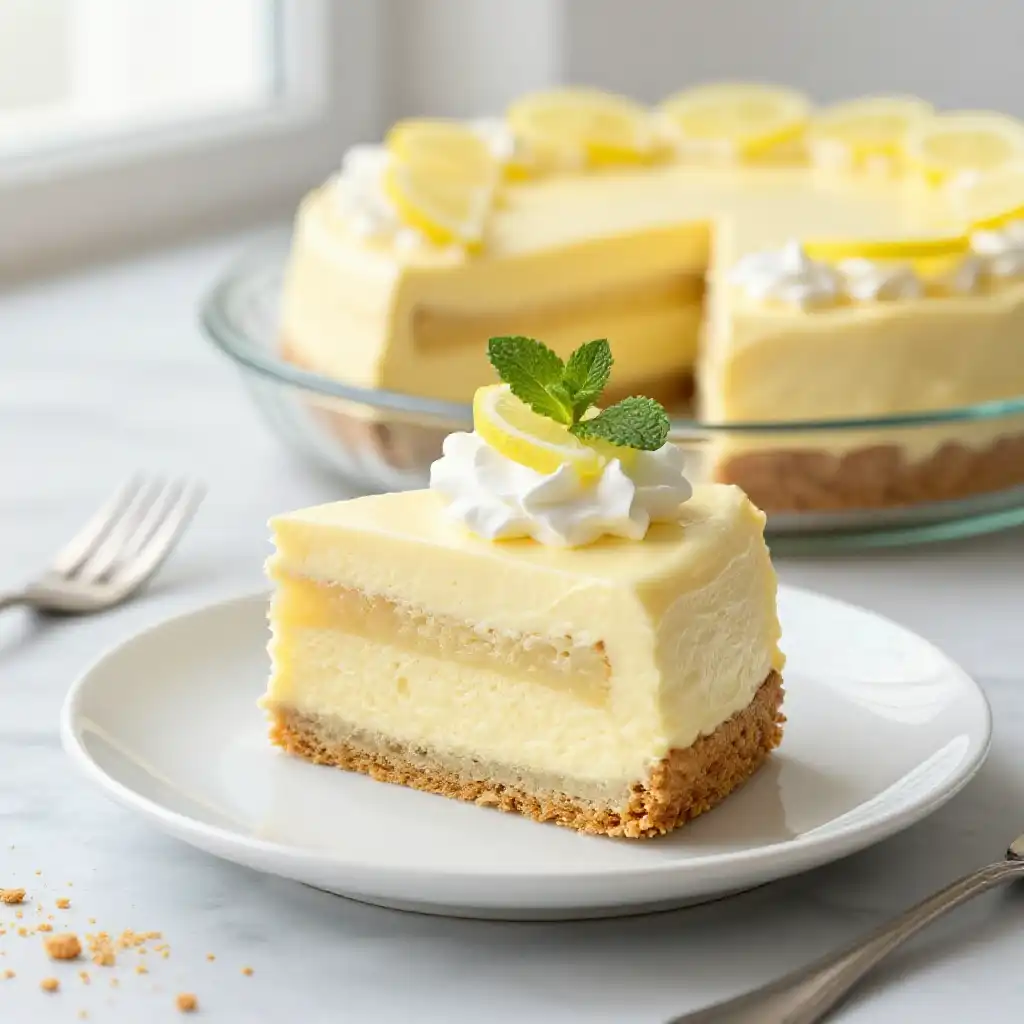 Icebox Lemon And Graham Cracker Cake plated dish