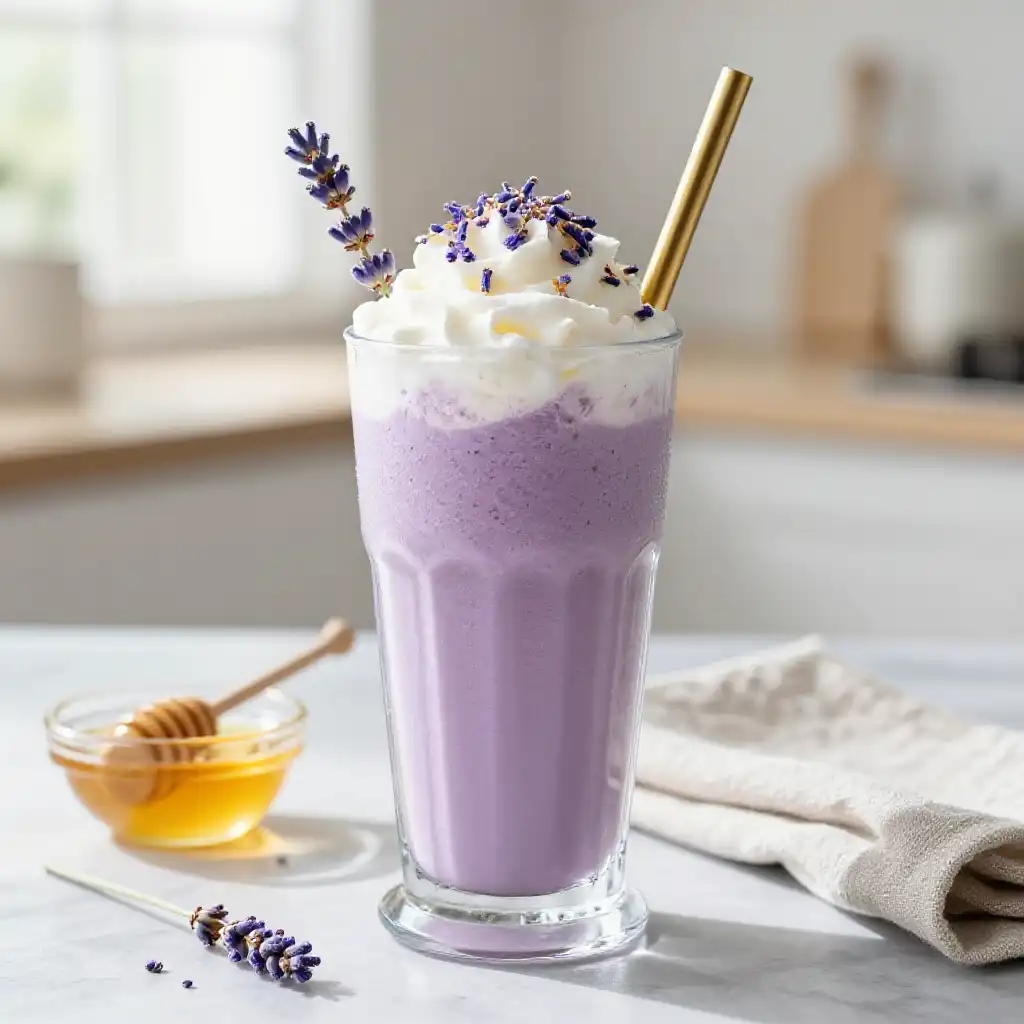 Iced Lavender Latte Smoothie for Summer Calm plated dish
