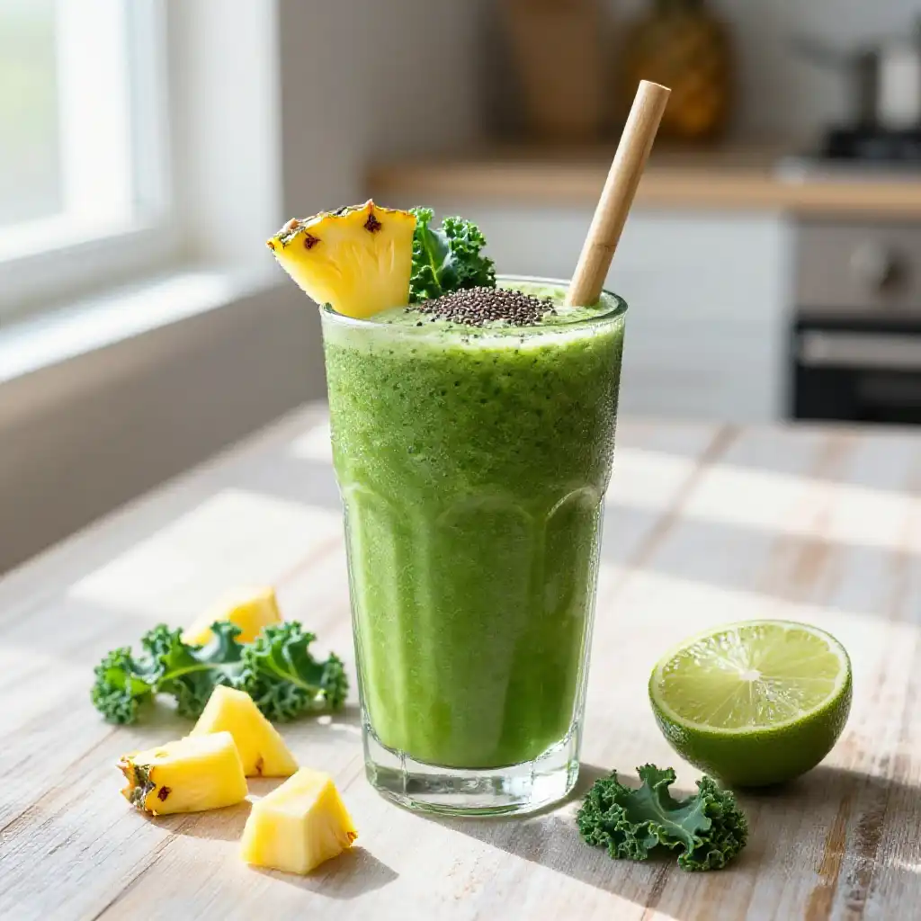 Kale Pineapple Detox Smoothie for Liver Cleanse plated dish