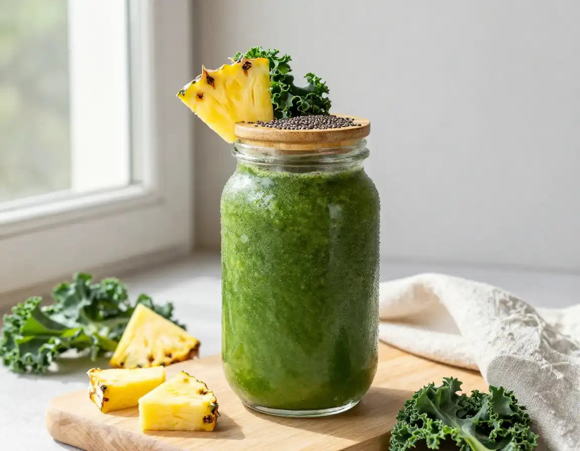 Kale Pineapple Smoothie for Green Energy plated dish