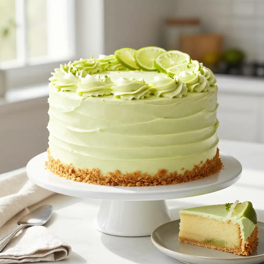 Key Lime and Graham Cracker Cake plated dish