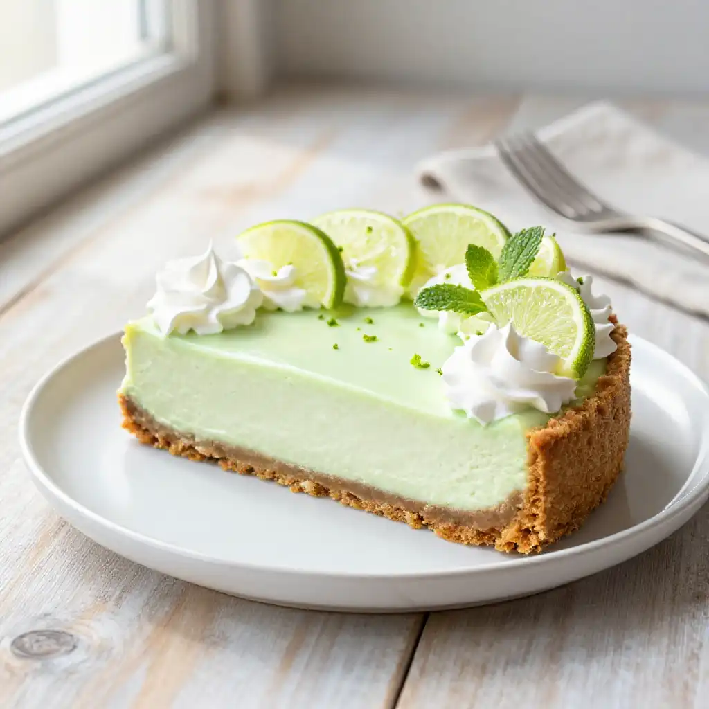 Key Lime Pie Inspired Cheesecake plated dish