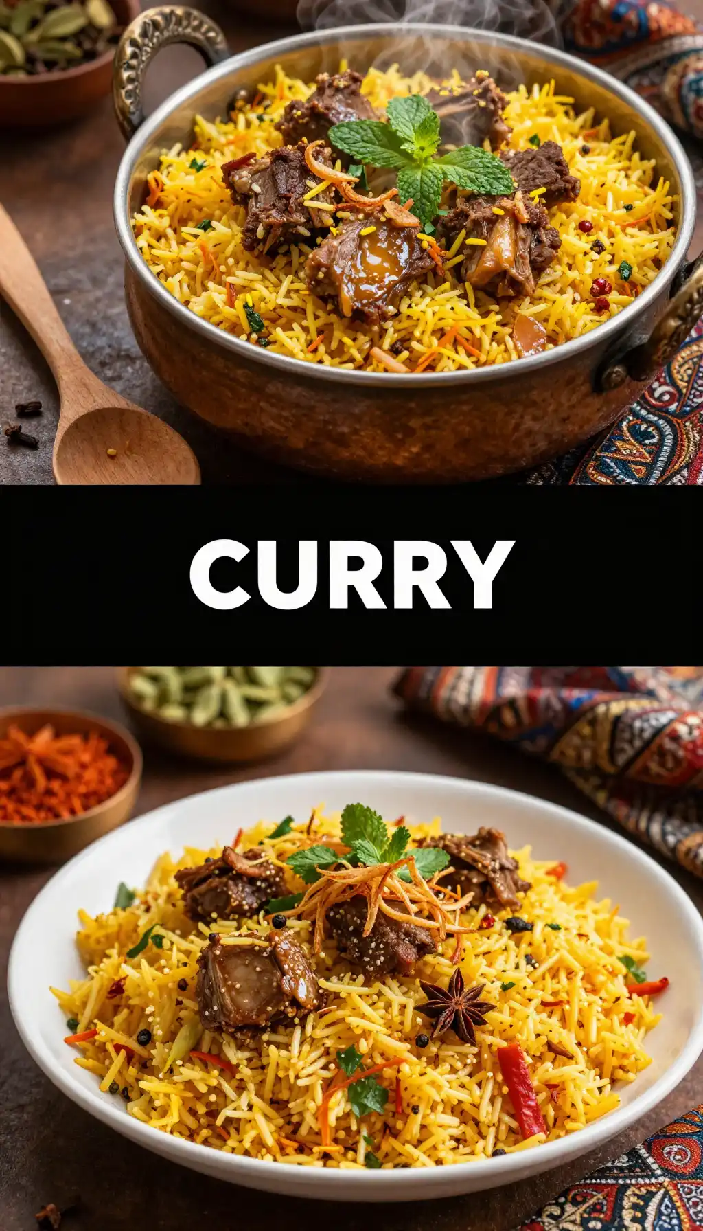 Lamb Biryani with Saffron Rice and Fried Onions