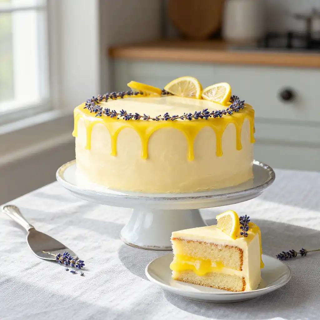 Lavender and Lemon Curd Cake plated dish
