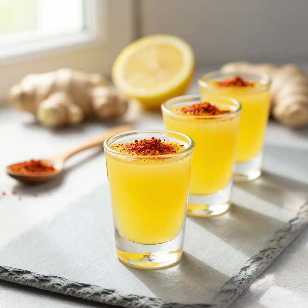 Zesty Lemon Ginger Cayenne Shot for Metabolism plated dish