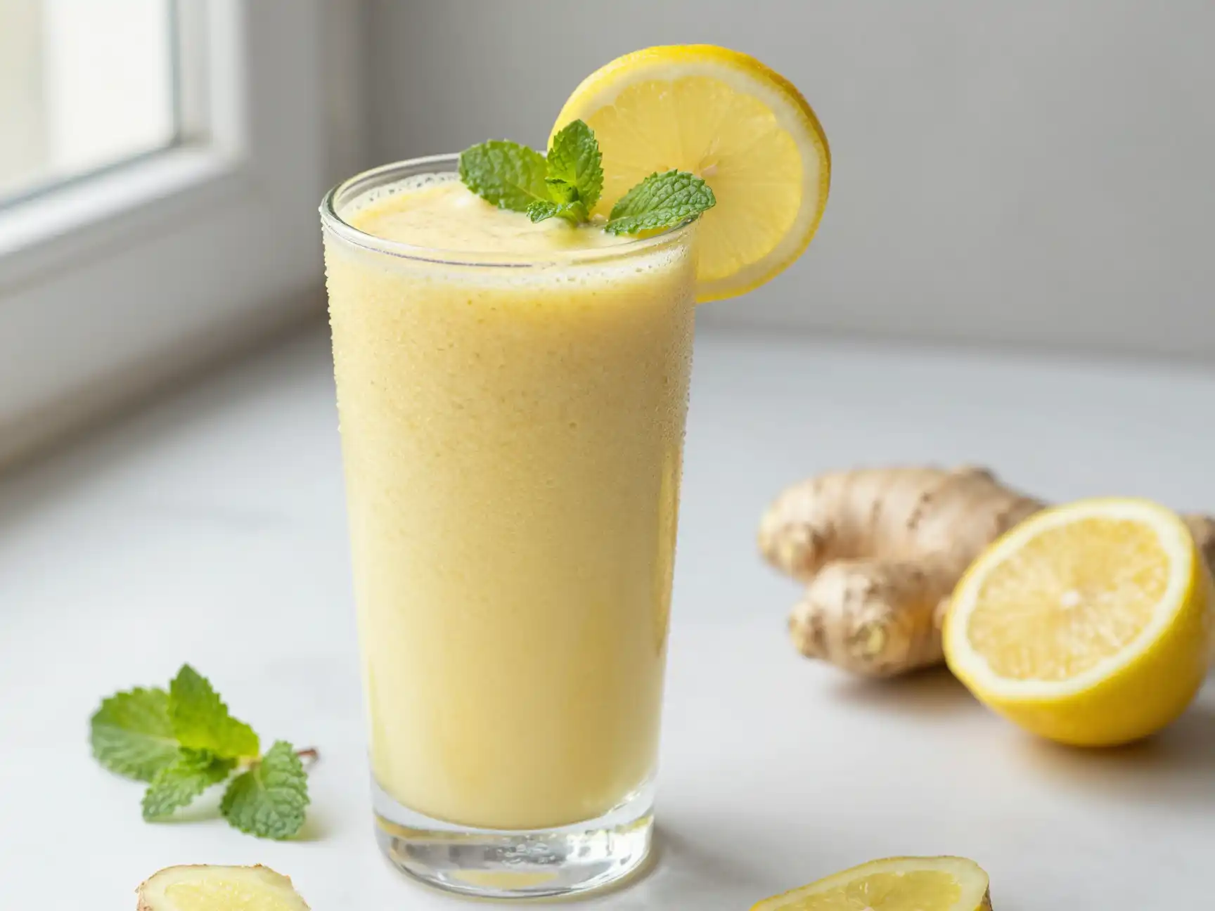 Lemon Ginger Smoothie for Morning Cleanse plated dish