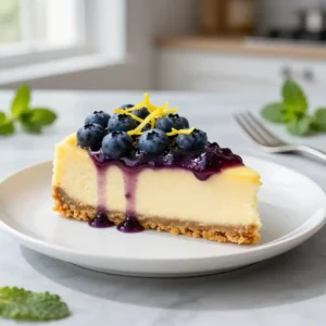 Bright Lemon Zest & Bursting Blueberry Swirl Cheesecake