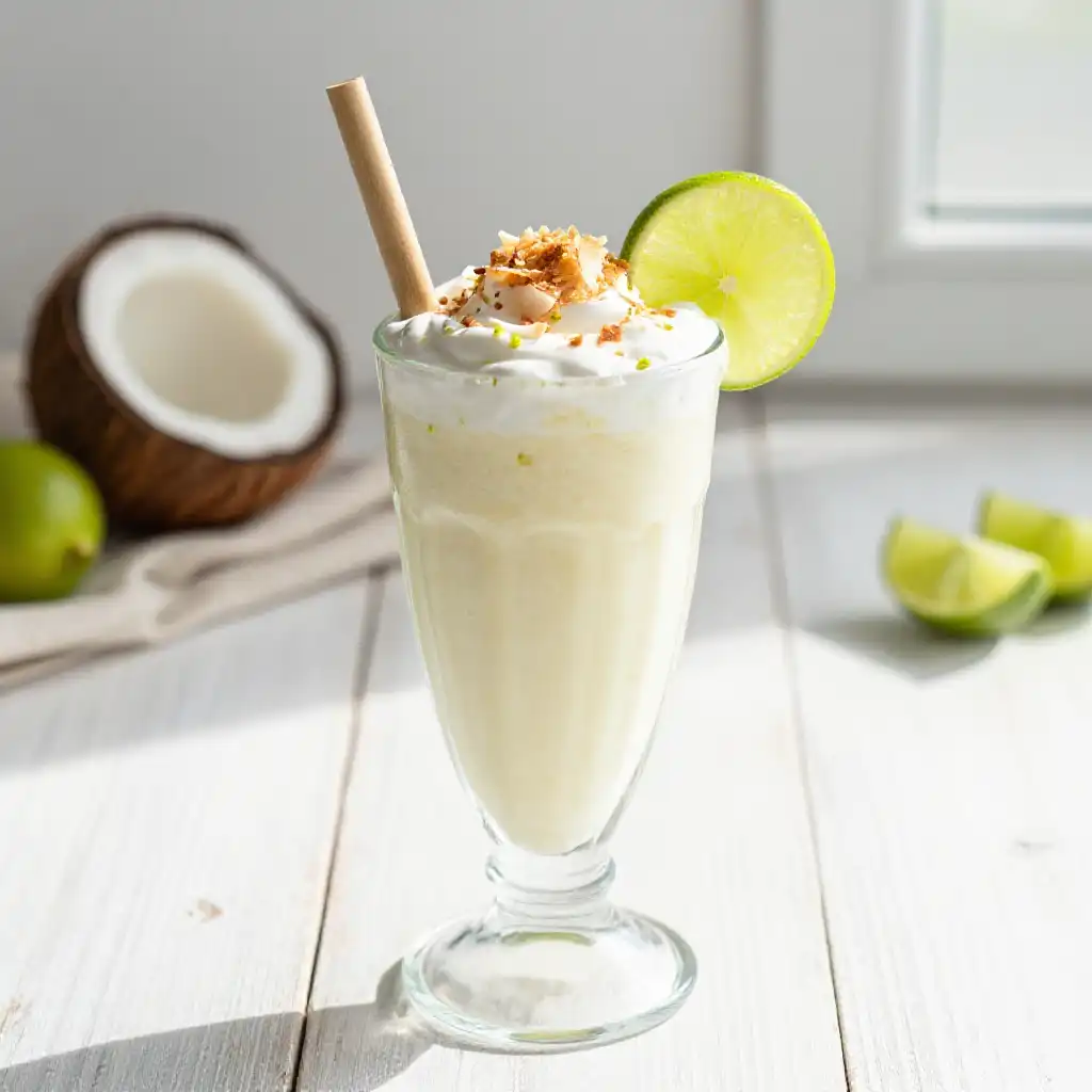 Lime Coconut Smoothie for Tropical Vacation Vibes plated dish