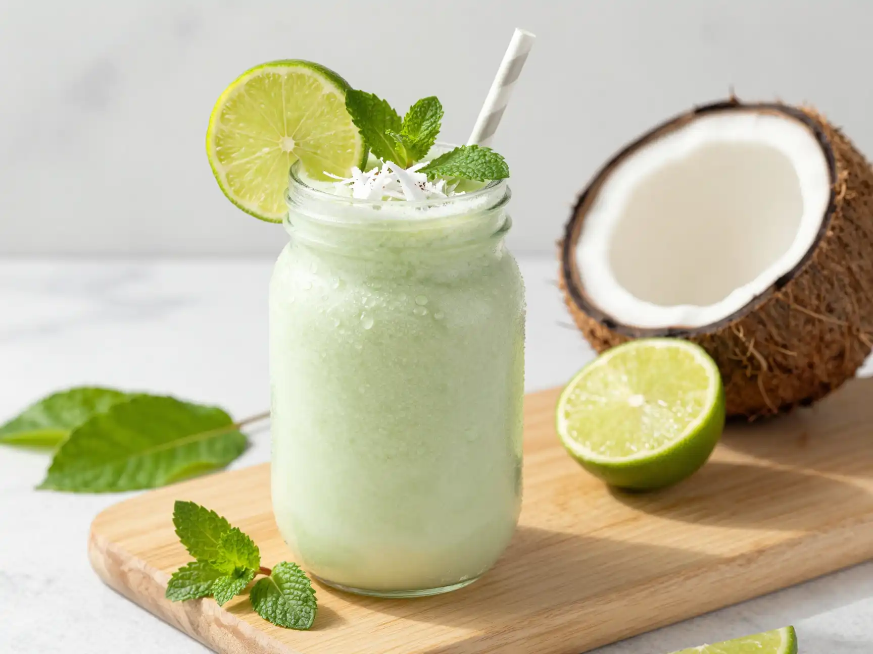 Lime Coconut Water Smoothie for Electrolytes plated dish
