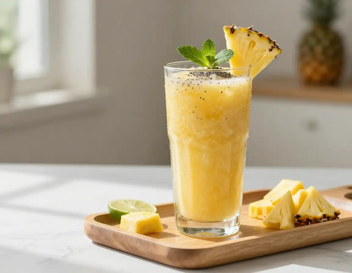 Low-Calorie Pineapple Smoothie for Diet plated dish