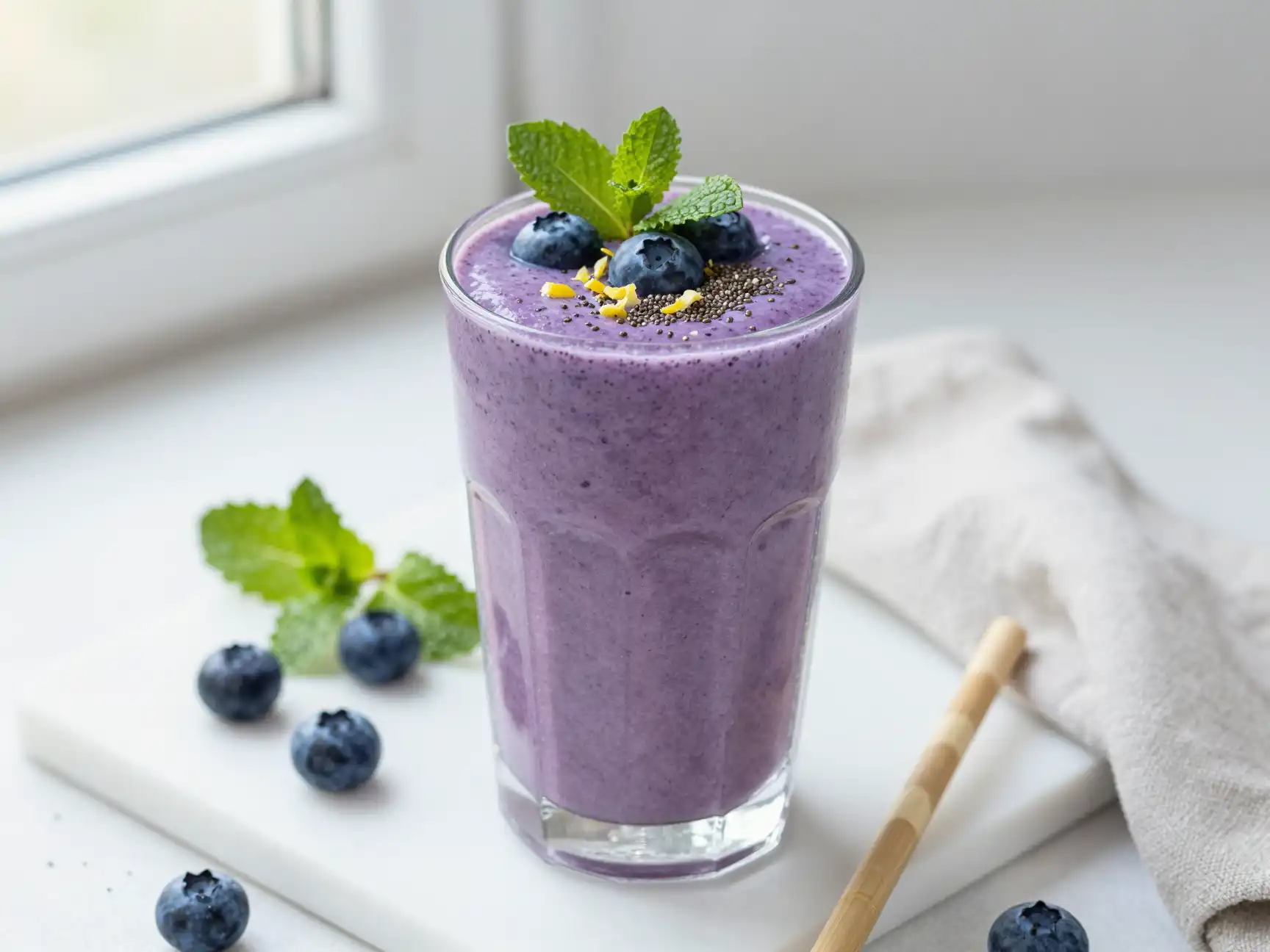 Low-Sugar Blueberry Smoothie for Diabetics plated dish