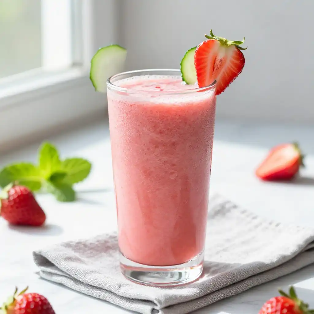 Low-Sugar Strawberry Cucumber Smoothie plated dish