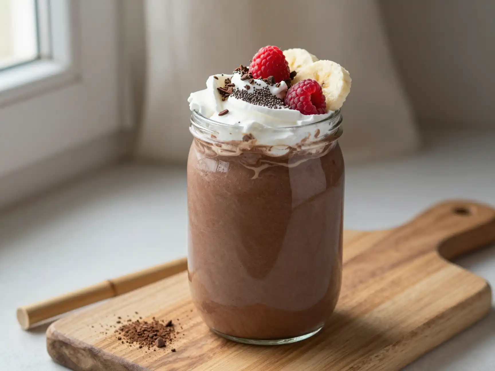 Maca Chocolate Smoothie for Energy Balance plated dish