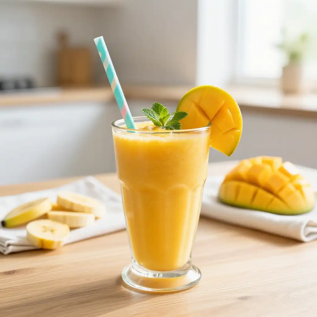 Mango Banana Smoothie for Kids Vitamins plated dish