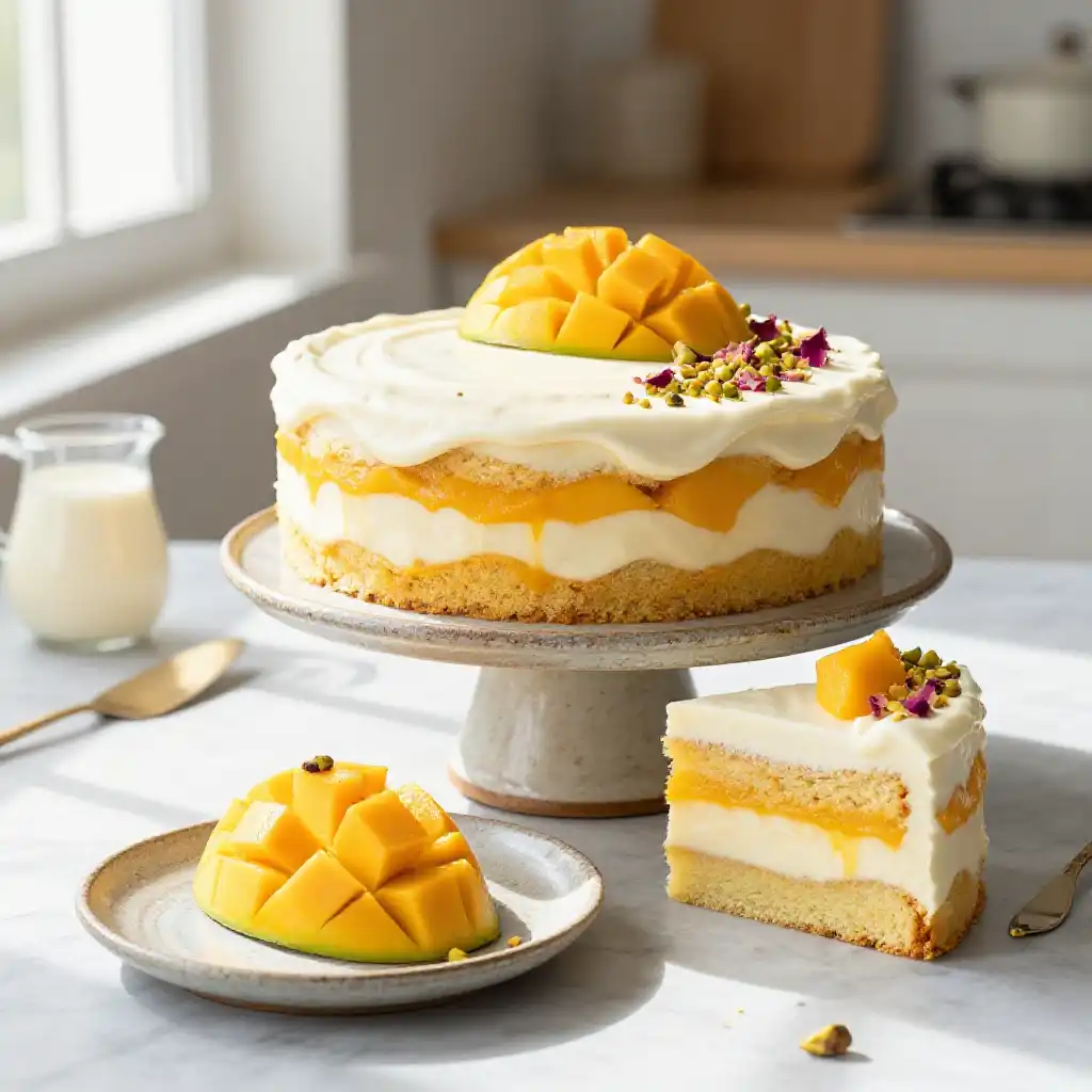 Mango Lassi Inspired Layer Cake plated dish