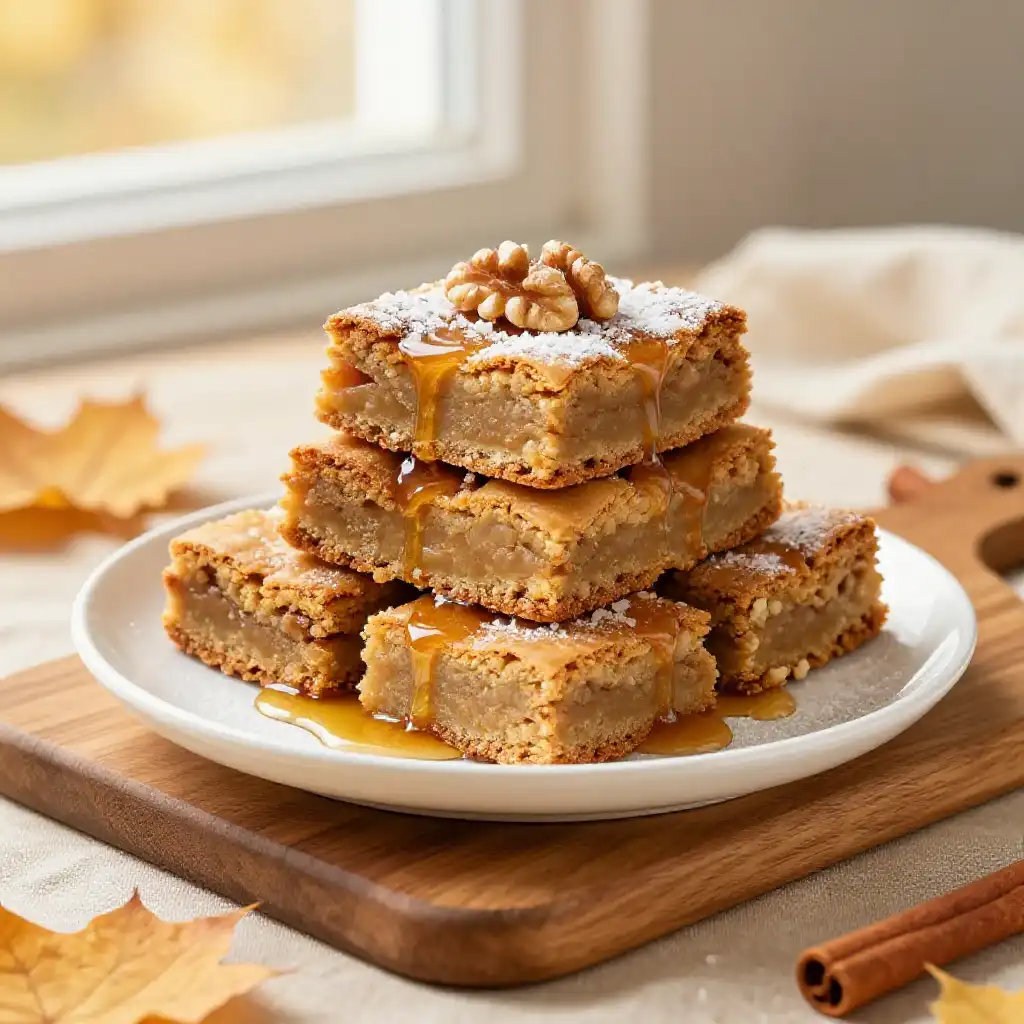Maple Walnut Autumn Blondies plated dish