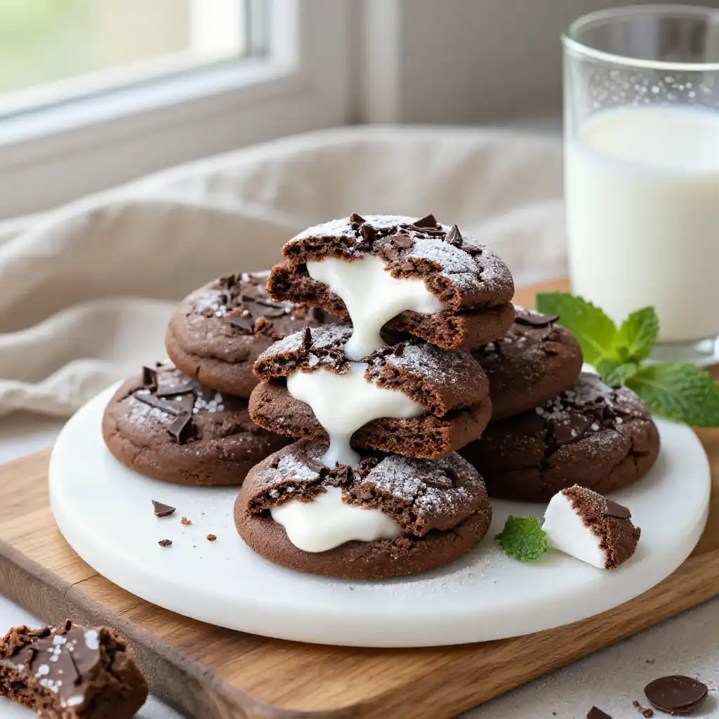 Marshmallow Filled Chocolate Cookies plated dish