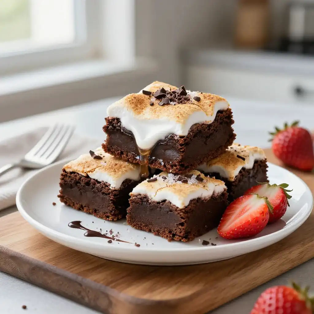 Marshmallow Fluff Brownies plated dish