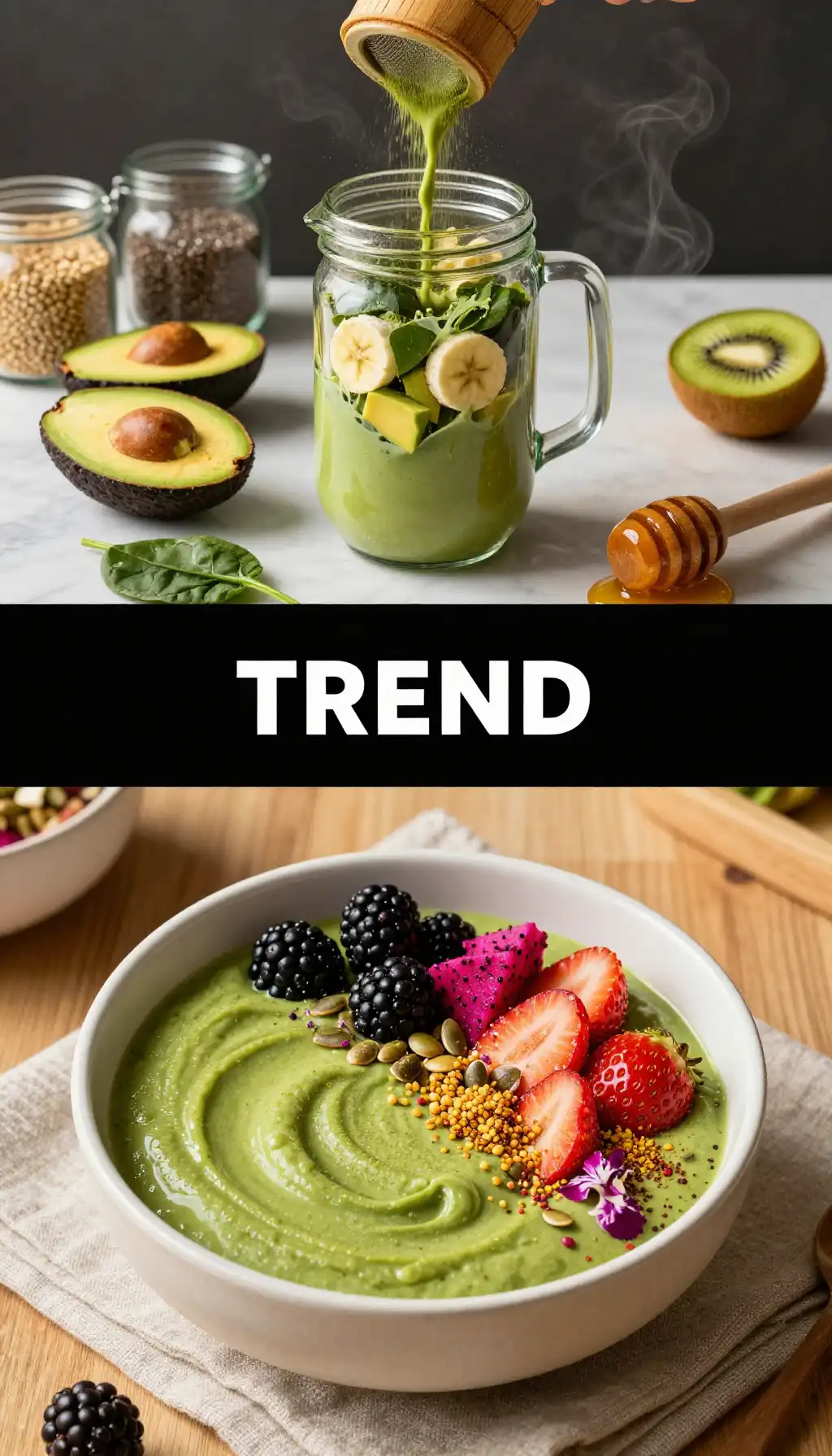Matcha Avocado Smoothie Bowl for Green Breakfast pinterest pin