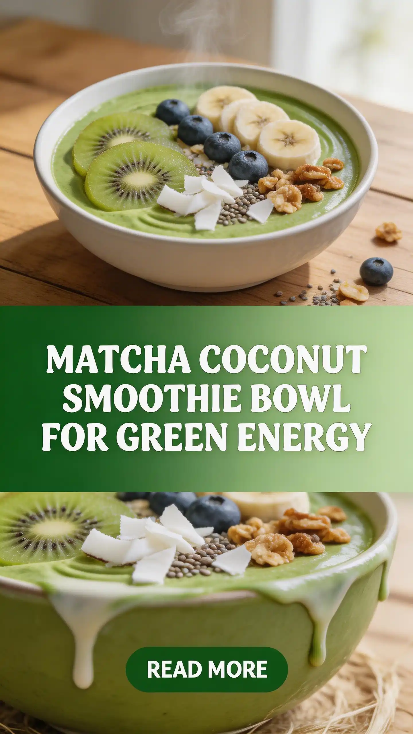 Matcha Coconut Smoothie Bowl for Green Energy pinterest pin