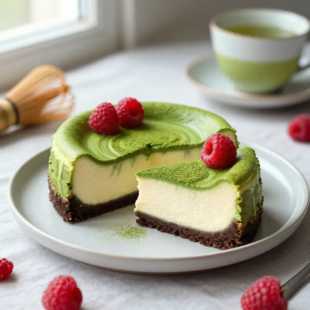 Matcha Green Tea Swirl Cheesecake plated dish
