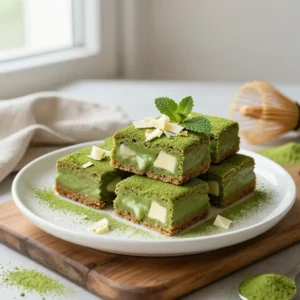 Easy Matcha White Chocolate Blondies Recipe (No-Bake)