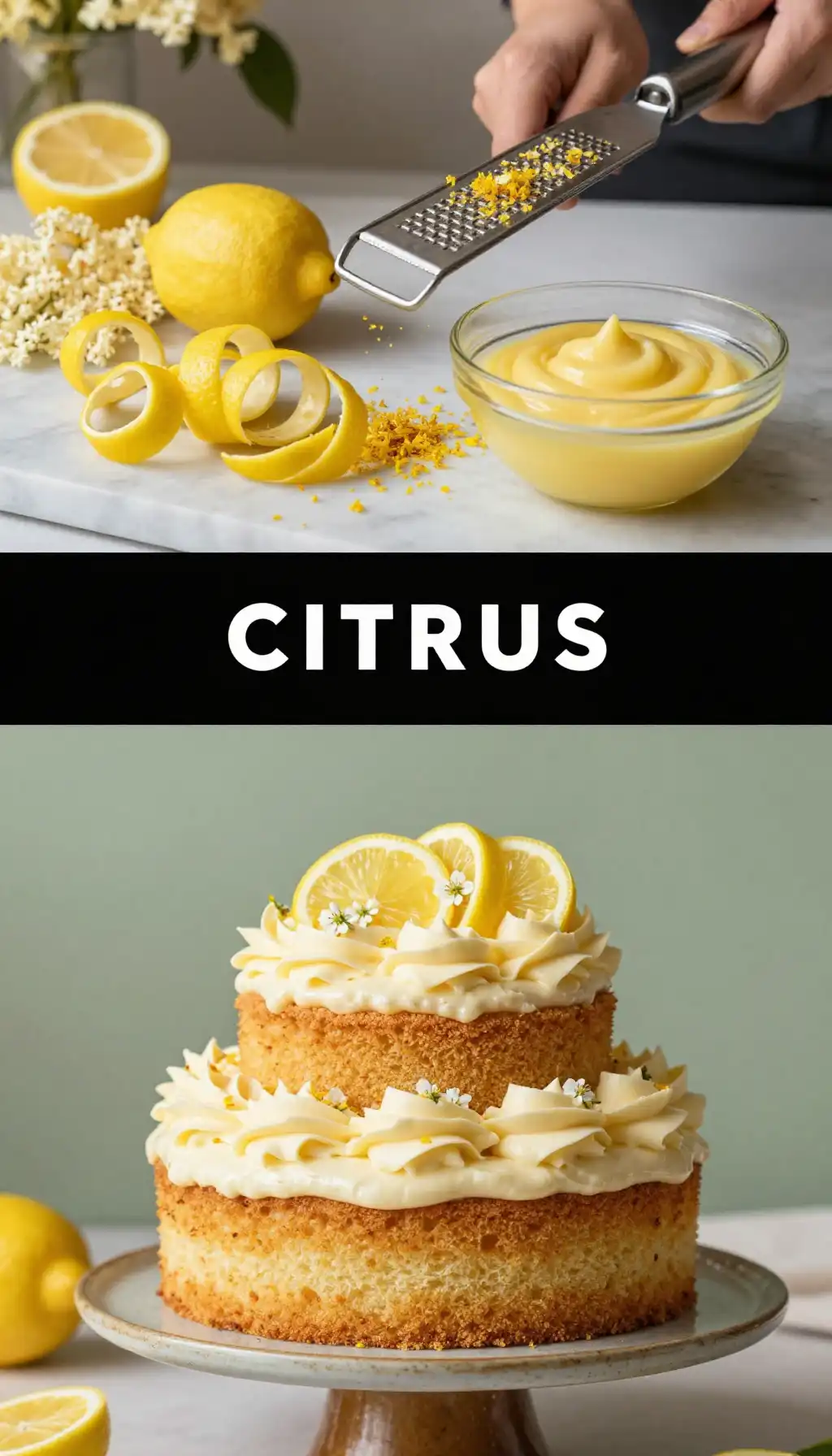Meyer Lemon and Elderflower Layer Cake pinterest pin