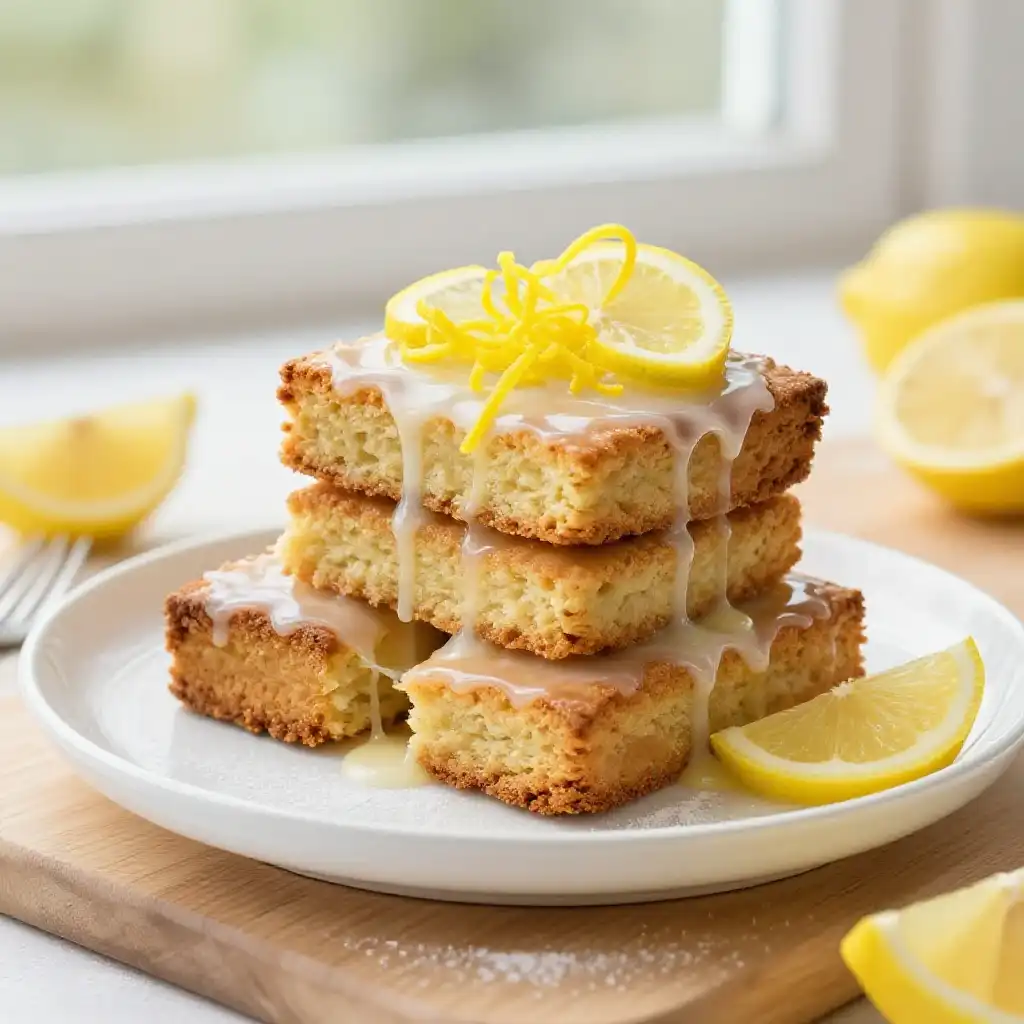 Meyer Lemon Glazed Blondies plated dish